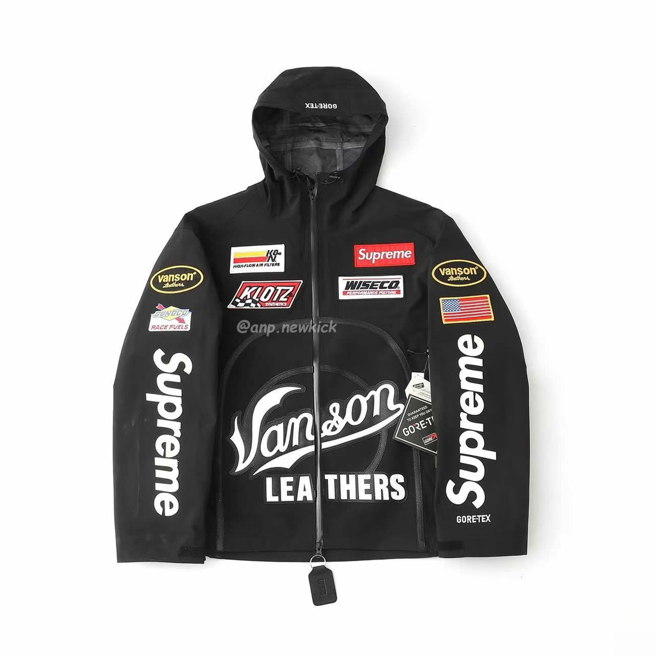 Supreme Vanson Leathers Gore Tex Shell Jacket Black Blue White Fw25 (7) - www.newkick.org